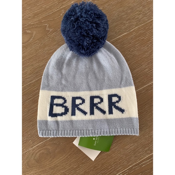 Kate Spade BRRR Pompom Beanie Hat Blue - Picture 2 of 2